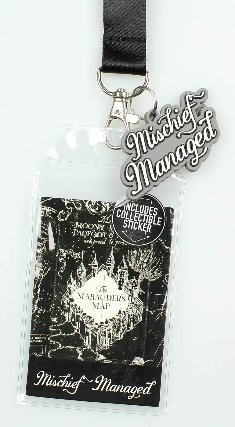Bioworld Harry Potter Mischief Managed Marauders Map ID Lanyard Badge Holder with 2"" Rubber Charm Pendant and Collectible Sticker - Image 2